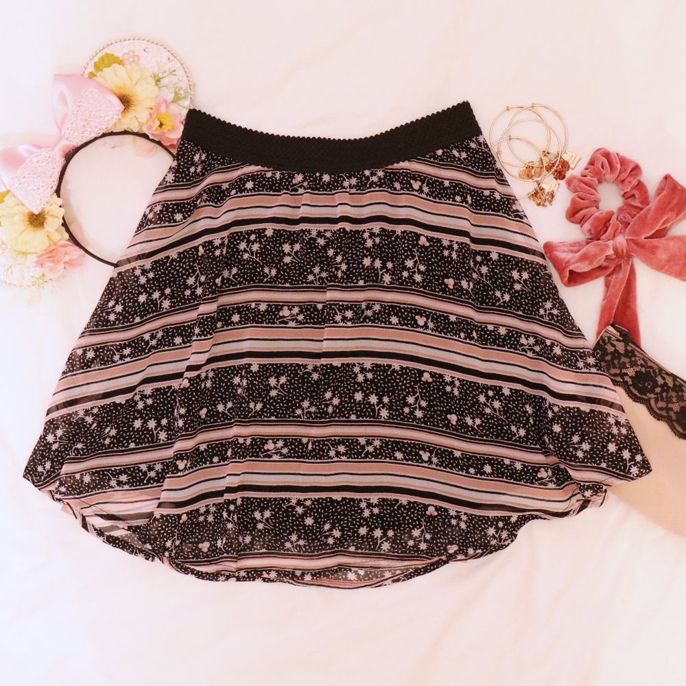 Disney Black and Pink Striped Circle Skirt